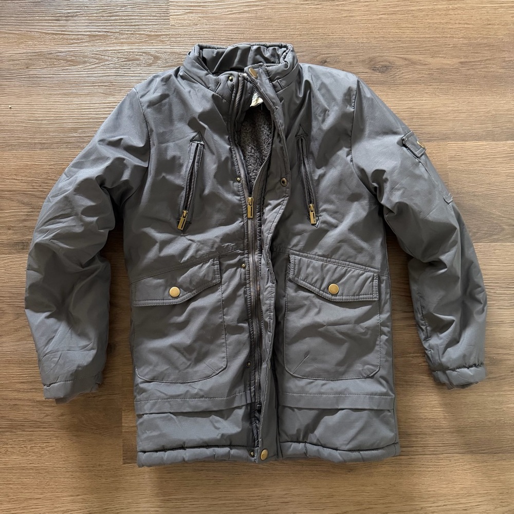 Bleu Grandeur Boys Charcoal Gray Utility Parka‎ Jacket Fleece Lined Size 14 L